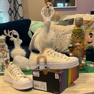 Converse Cream Sneakers with Rainbow Accents